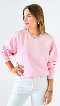 French Terry Sweatshirt - Pink-130 Long Sleeve Tops-HYFVE-Coastal Bloom Boutique, find the trendiest versions of the popular styles and looks Located in Indialantic, FL