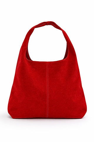 Italian Leather Hobo Bag-Suede- Tomato