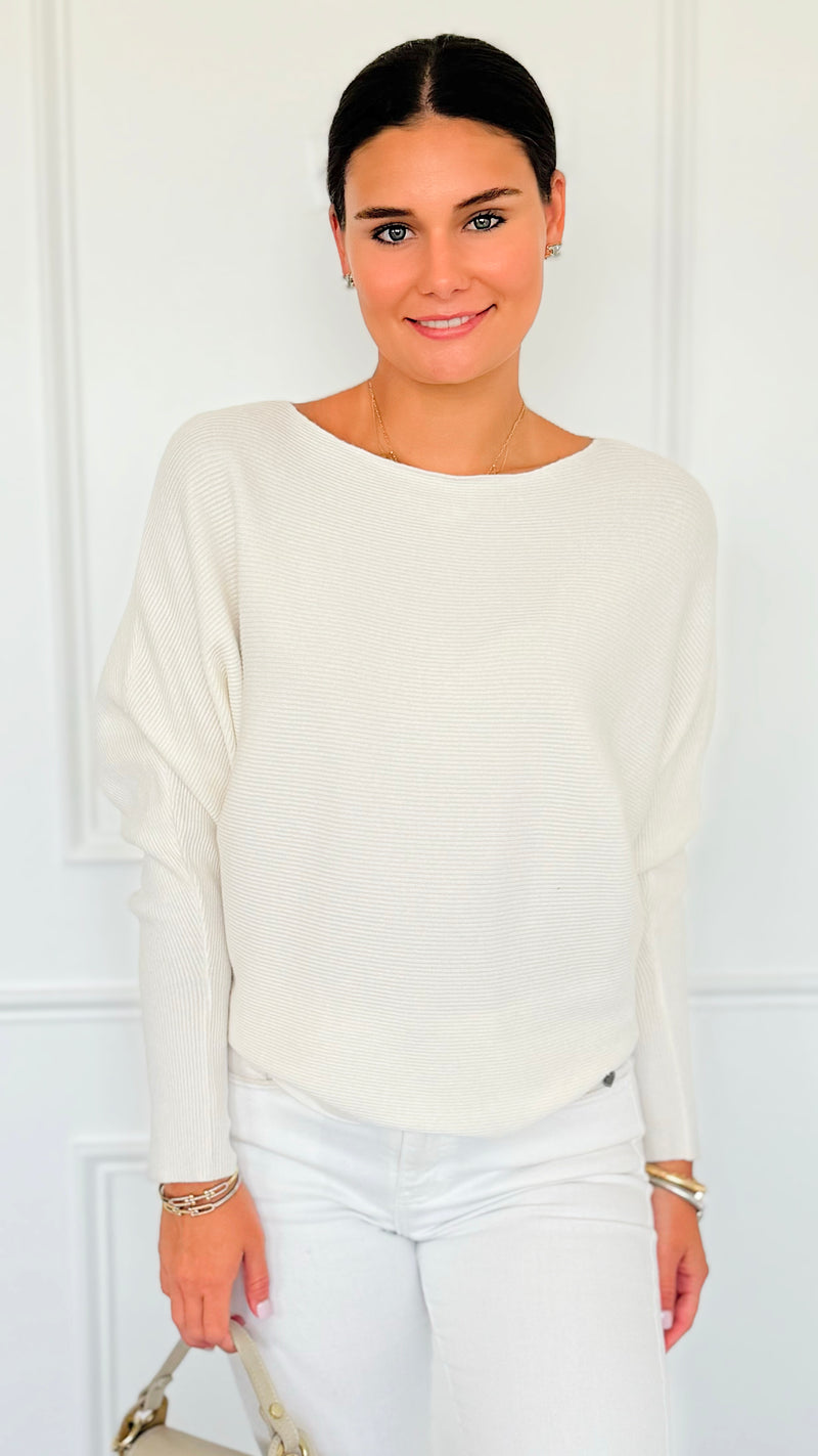 Ribbed Italian Pullover- Winter White-140 Sweaters-Italianissimo-Coastal Bloom Boutique, find the trendiest versions of the popular styles and looks Located in Indialantic, FL