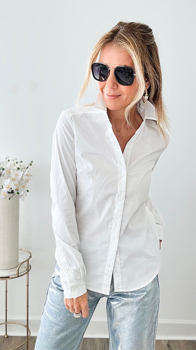 Classic Button Down Top - White-130 Long Sleeve Tops-Love Tree Fashion-Coastal Bloom Boutique, find the trendiest versions of the popular styles and looks Located in Indialantic, FL