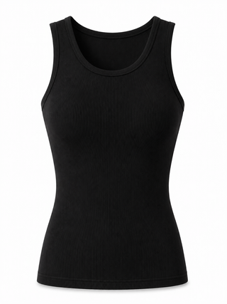 Essential Padded Ribbed Tank Top - Black