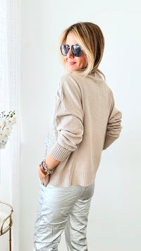 Boatneck Italian Silver Foil Sweater-140 Sweaters-Look Mode-Coastal Bloom Boutique, find the trendiest versions of the popular styles and looks Located in Indialantic, FL