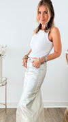 Metallic Midi Skirt - Silver-170 Bottoms-MISS LOVE-Coastal Bloom Boutique, find the trendiest versions of the popular styles and looks Located in Indialantic, FL