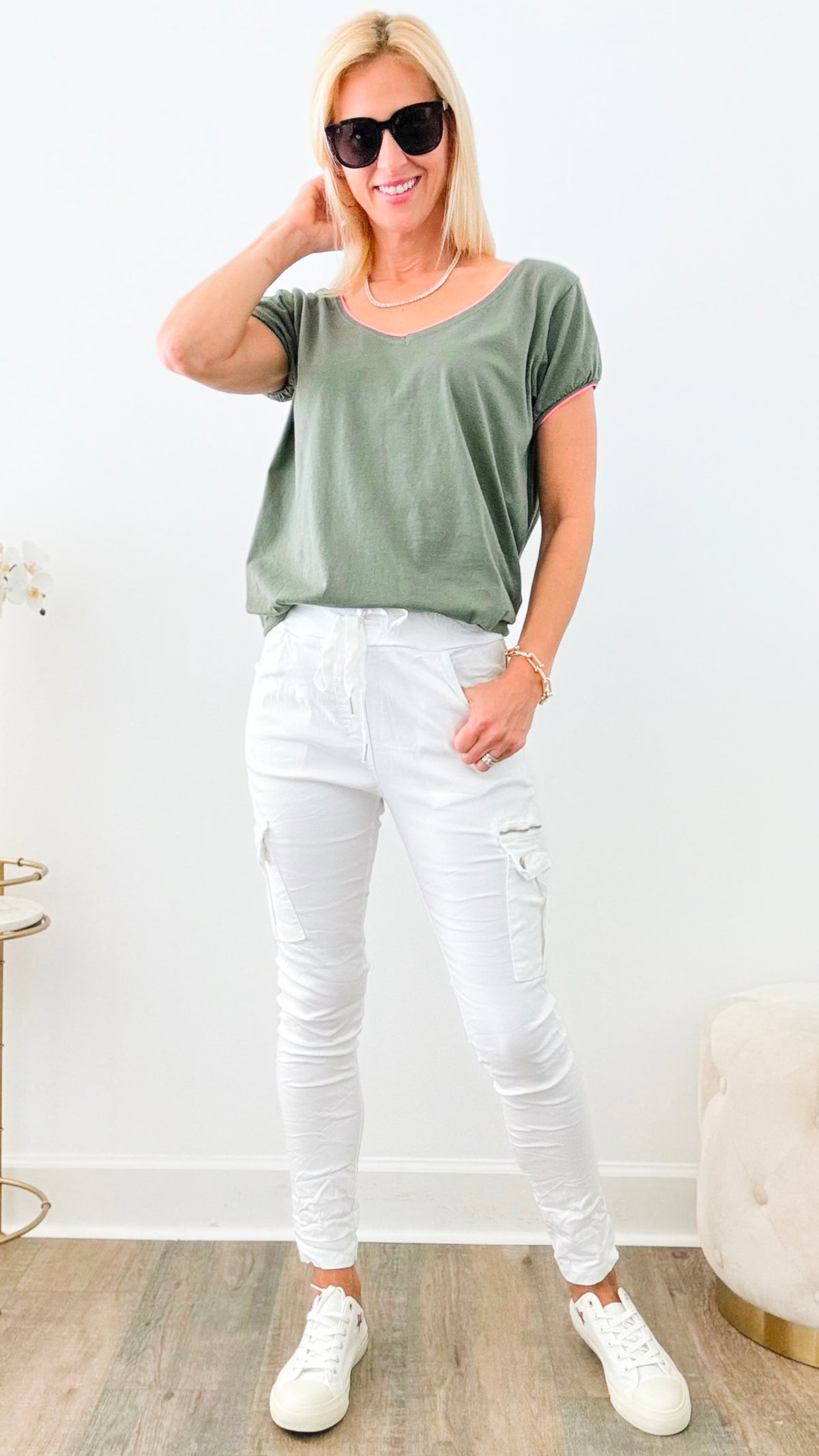 Cargo Crinkle Italian Joggers - White-170 Bottoms-Venti6 Outlet-Coastal Bloom Boutique, find the trendiest versions of the popular styles and looks Located in Indialantic, FL