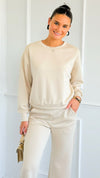 Weekender Ease Scuba 2pc Pant Set - Oatmeal-210 Loungewear/Sets-YELETE-Coastal Bloom Boutique, find the trendiest versions of the popular styles and looks Located in Indialantic, FL