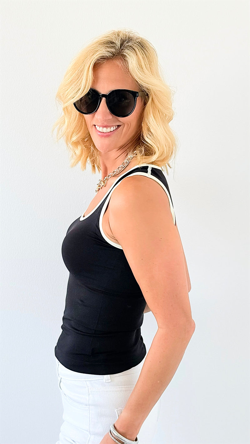 Two-Tone U Neckline Seamless Tank -Black/Ivory-100 Sleeveless Tops-YELETE-Coastal Bloom Boutique, find the trendiest versions of the popular styles and looks Located in Indialantic, FL
