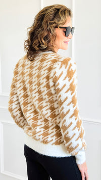 Luxe Houndstooth Button Up Sweater-140 Sweaters-Rousseau-Coastal Bloom Boutique, find the trendiest versions of the popular styles and looks Located in Indialantic, FL