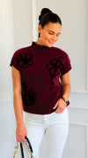 Floral Trim Knit Sleeveless Sweater - Burgundy-140 Sweaters-Blu Pepper-Coastal Bloom Boutique, find the trendiest versions of the popular styles and looks Located in Indialantic, FL
