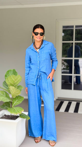The Ellis Linen Italian Pant- Periwinkle