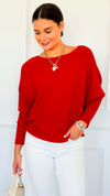 Ribbed Italian Pullover- Red-140 Sweaters-Italianissimo-Coastal Bloom Boutique, find the trendiest versions of the popular styles and looks Located in Indialantic, FL