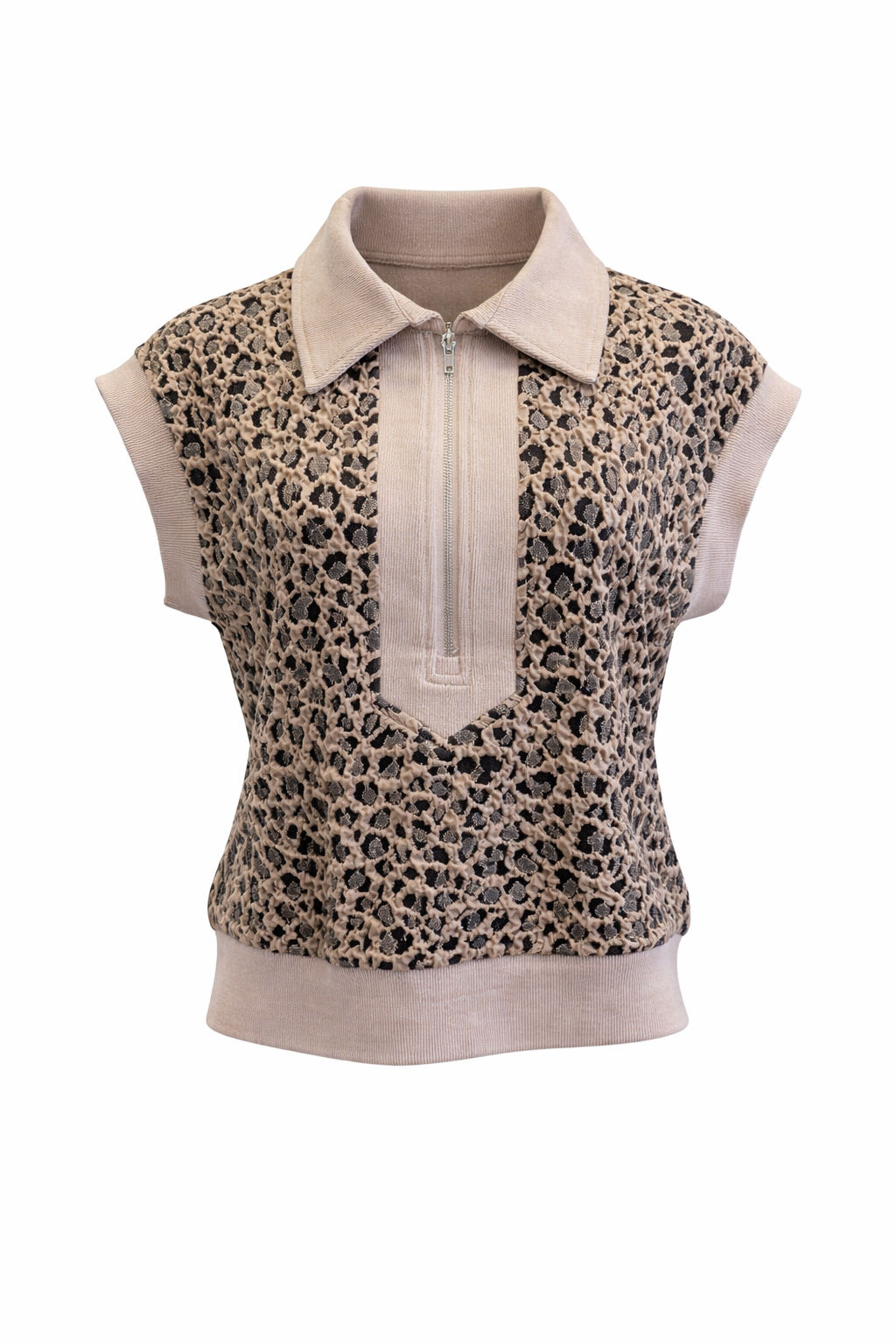 Safari Zip Collar Cap Sleeve Top