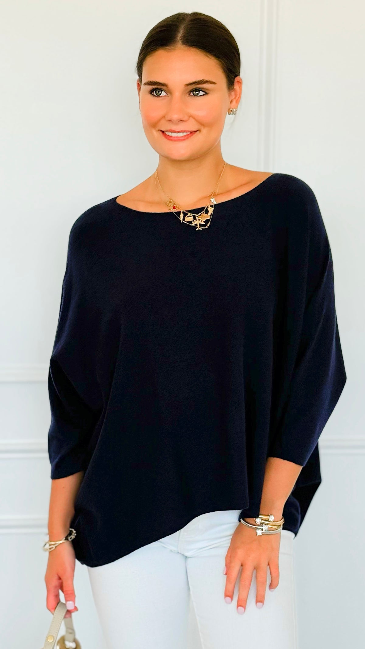 Ease & Flow Italian Dolman Sleeve Sweater-Navy-140 Sweaters-Italianissimo-Coastal Bloom Boutique, find the trendiest versions of the popular styles and looks Located in Indialantic, FL