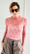 Lace Sheer Layering Top - Lt Rose-130 Long Sleeve Tops-Zenana-Coastal Bloom Boutique, find the trendiest versions of the popular styles and looks Located in Indialantic, FL