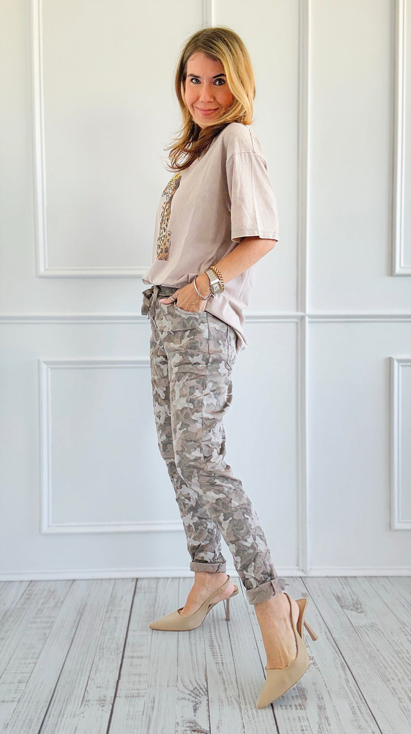 Wish List Camo Italian Joggers- Taupe-pants-Italianissimo-Coastal Bloom Boutique, find the trendiest versions of the popular styles and looks Located in Indialantic, FL