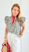 Roar and Ribbon Puff Sleeve Top-110 Short Sleeve Tops-ENTRO-Coastal Bloom Boutique, find the trendiest versions of the popular styles and looks Located in Indialantic, FL