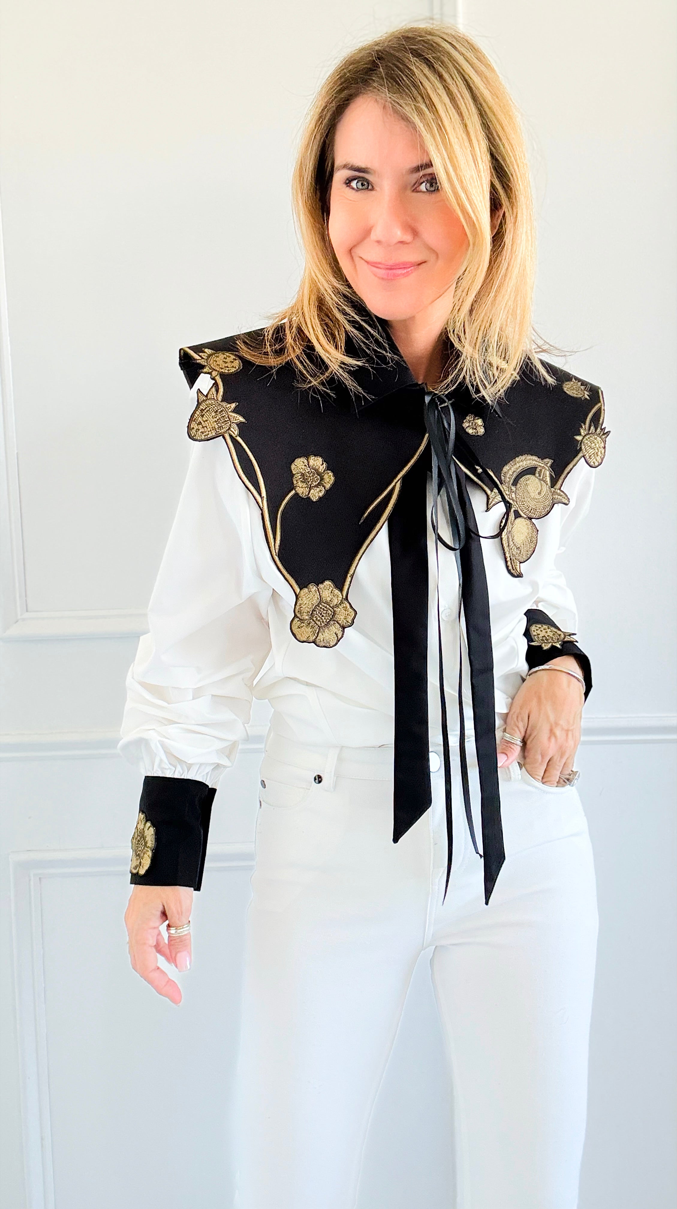 Bold Embroidered Blouse-110 Long Sleeve Tops-LA' ROS-Coastal Bloom Boutique, find the trendiest versions of the popular styles and looks Located in Indialantic, FL