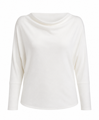 Ruched Sleeve Boat Neck Dolman Top - Ivory