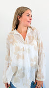 Botanical Breeze Collared Top-130 Long Sleeve Tops-V6-Coastal Bloom Boutique, find the trendiest versions of the popular styles and looks Located in Indialantic, FL