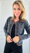 Beautifully Braided Denim Jacket - Black Denim-160 Jackets-Fate By LFD-Coastal Bloom Boutique, find the trendiest versions of the popular styles and looks Located in Indialantic, FL