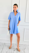 Modern Pleat Poplin Dress - Sky-200 Dresses/Jumpsuits/Rompers-Adrienne-Coastal Bloom Boutique, find the trendiest versions of the popular styles and looks Located in Indialantic, FL