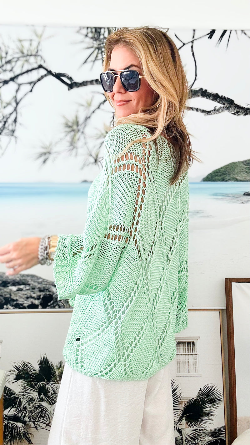 Diamond Crochet Italian Pullover - Mint-140 Sweaters-Germany-Coastal Bloom Boutique, find the trendiest versions of the popular styles and looks Located in Indialantic, FL