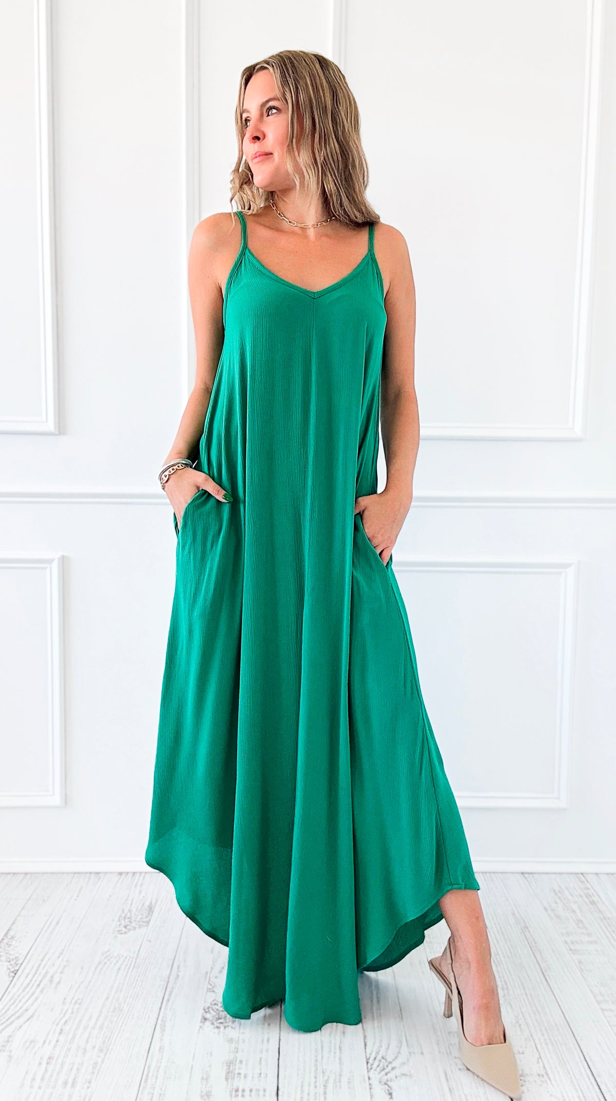 Sun Dancer Flow Dress - Kelly Green-200 Dresses/Jumpsuits/Rompers-Zenana-Coastal Bloom Boutique, find the trendiest versions of the popular styles and looks Located in Indialantic, FL