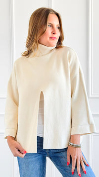 Chic Split Italian Sweater- Cream-140 Sweaters-Italianissimo-Coastal Bloom Boutique, find the trendiest versions of the popular styles and looks Located in Indialantic, FL