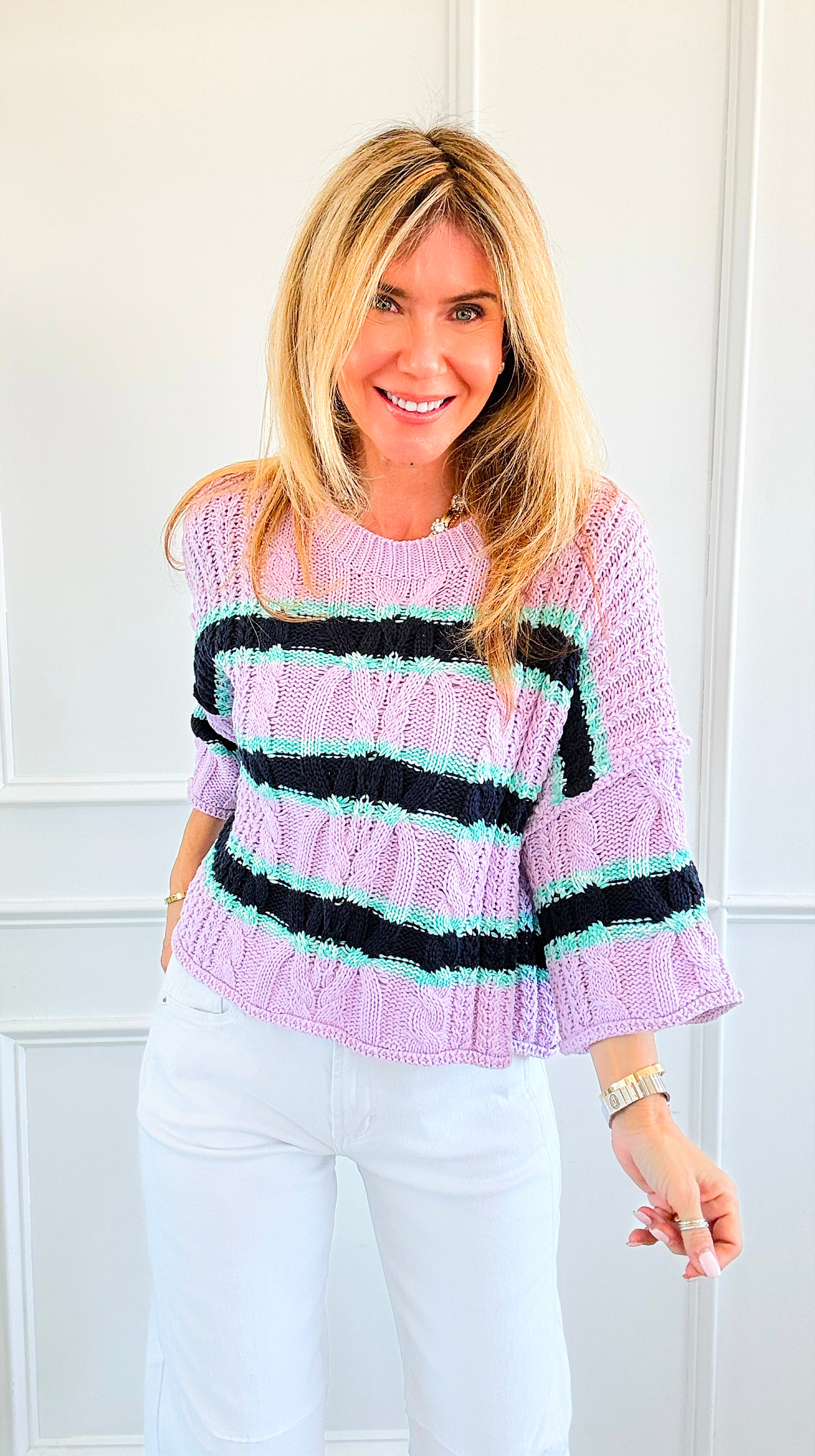 Soft Horizon Cable Knit Sweater- Lavender