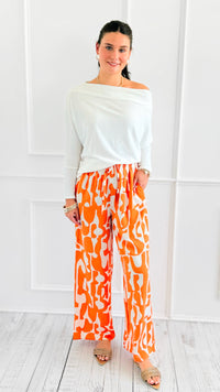 Tropic Whispers Wide Leg Pants - Orange-170 Bottoms-GIGIO-Coastal Bloom Boutique, find the trendiest versions of the popular styles and looks Located in Indialantic, FL