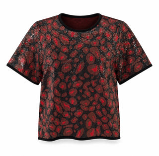 Sequin Animal Print Top - Black