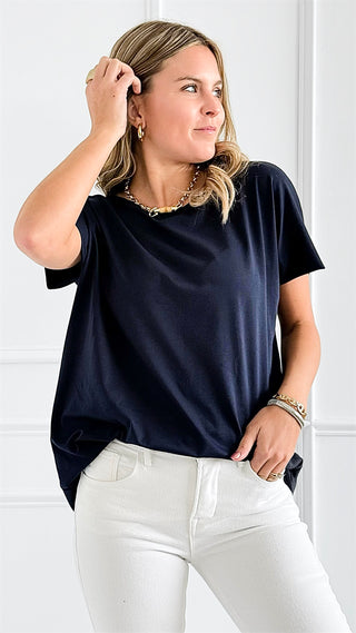 Easy Breezy Italian tee - Navy-110 Short Sleeve Tops-Italianissimo-Coastal Bloom Boutique, find the trendiest versions of the popular styles and looks Located in Indialantic, FL