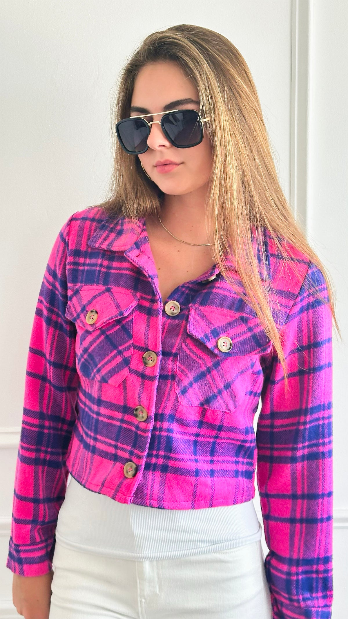 Flannel Crop Jacket-160 Jackets-Love Poem-Coastal Bloom Boutique, find the trendiest versions of the popular styles and looks Located in Indialantic, FL