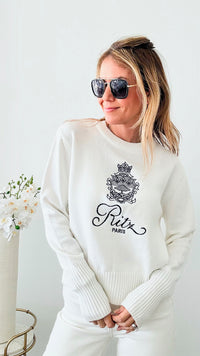 Paris Embroidery Knit Sweater - White-130 Long Sleeve Tops-Chasing Bandits-Coastal Bloom Boutique, find the trendiest versions of the popular styles and looks Located in Indialantic, FL