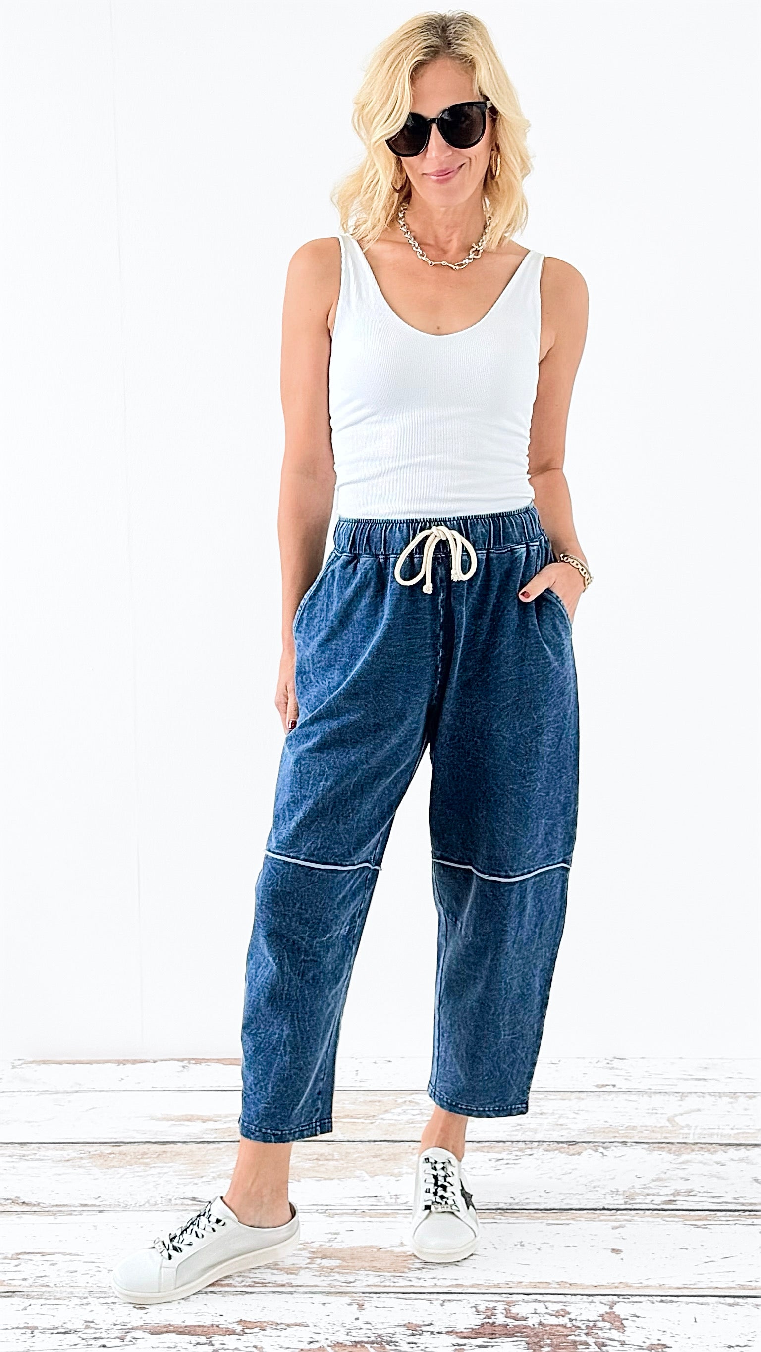 Drawstring Relaxed Denim Joggers-180 Joggers-Mono B-Coastal Bloom Boutique, find the trendiest versions of the popular styles and looks Located in Indialantic, FL