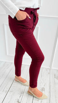 Love Endures Italian Jogger - Burgundy-180 Joggers-SUNNY HOLIDAYS-Coastal Bloom Boutique, find the trendiest versions of the popular styles and looks Located in Indialantic, FL