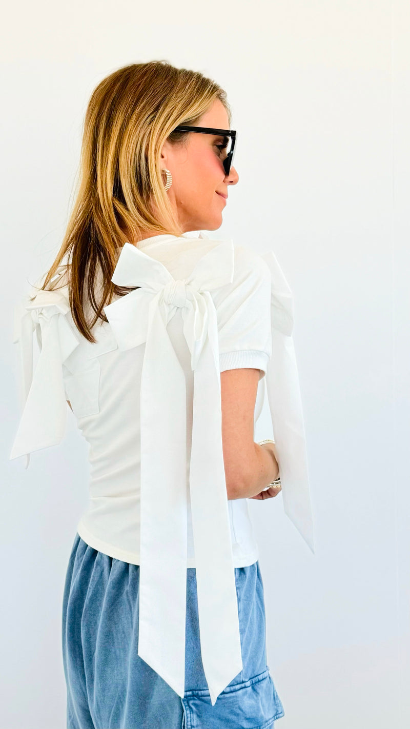 Chic Bow T-Shirt- White-110 Short Sleeve Tops-JJ'S FAIRYLAND-Coastal Bloom Boutique, find the trendiest versions of the popular styles and looks Located in Indialantic, FL