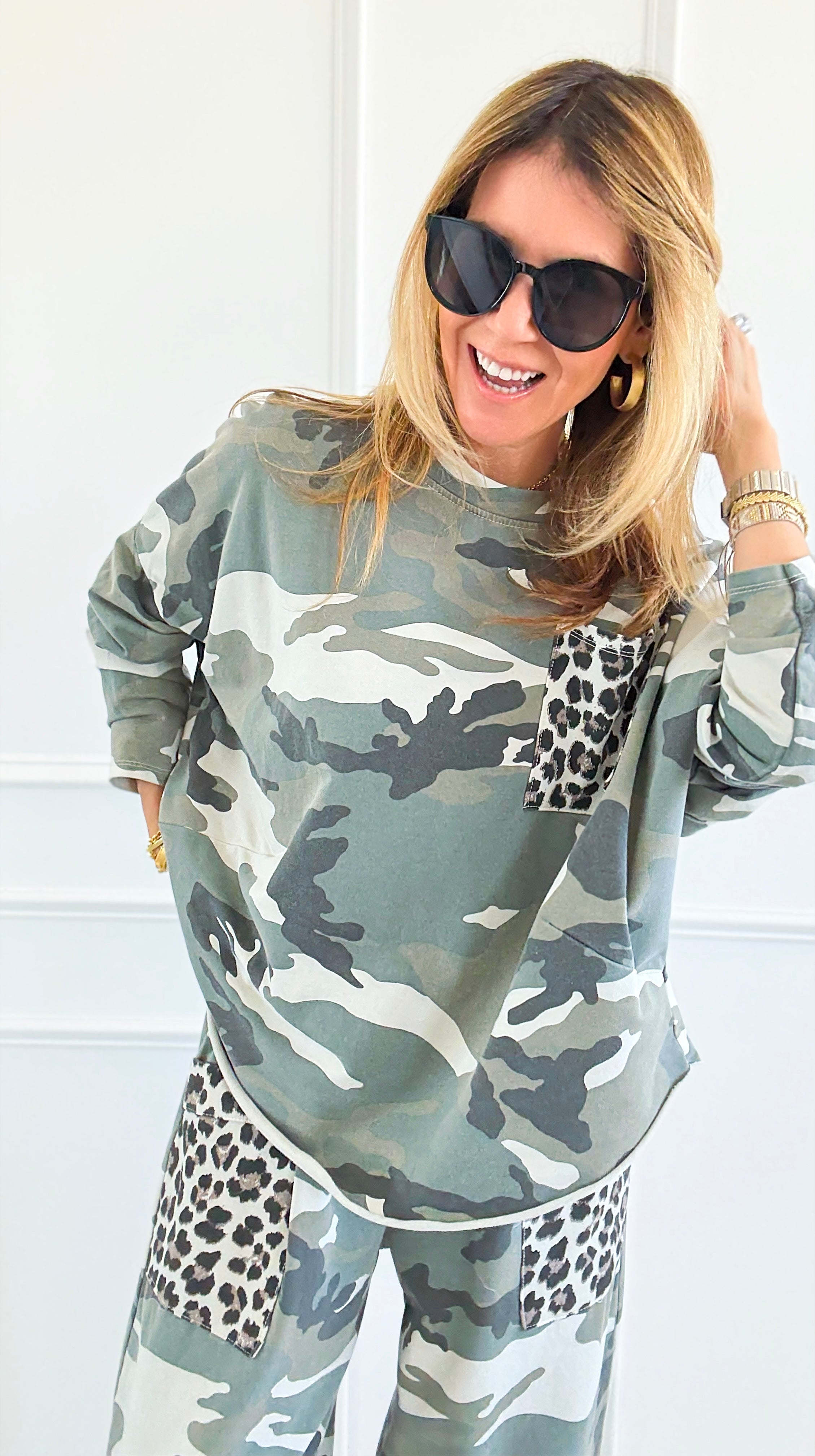 Camo & Wild Italian Long Sleeve Top-110 Long Sleeve Tops-AZUL MONACO-Coastal Bloom Boutique, find the trendiest versions of the popular styles and looks Located in Indialantic, FL