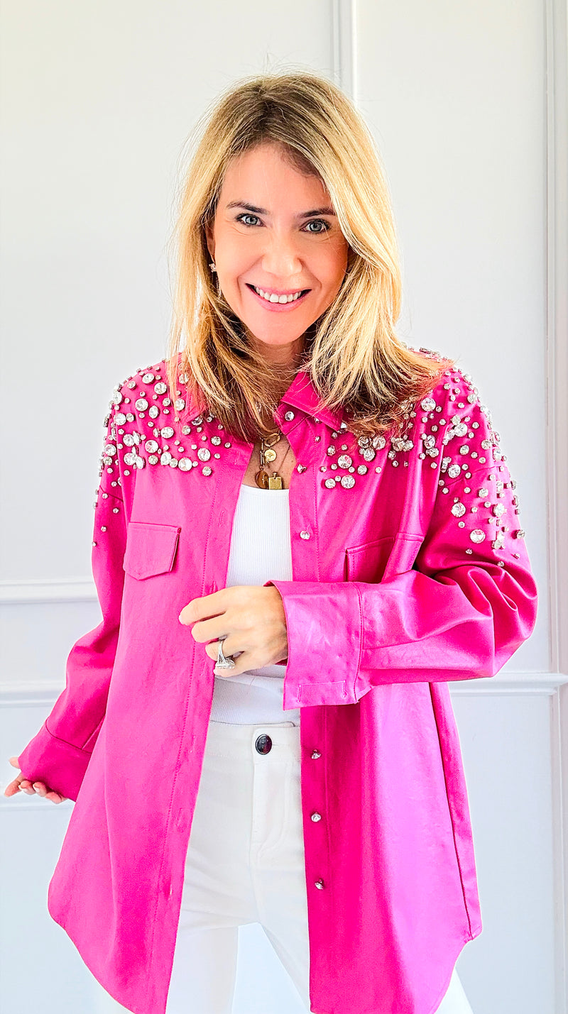 Shimmering Elegance Button-Down Jacket - Pink-160 Jackets-SALT-Coastal Bloom Boutique, find the trendiest versions of the popular styles and looks Located in Indialantic, FL