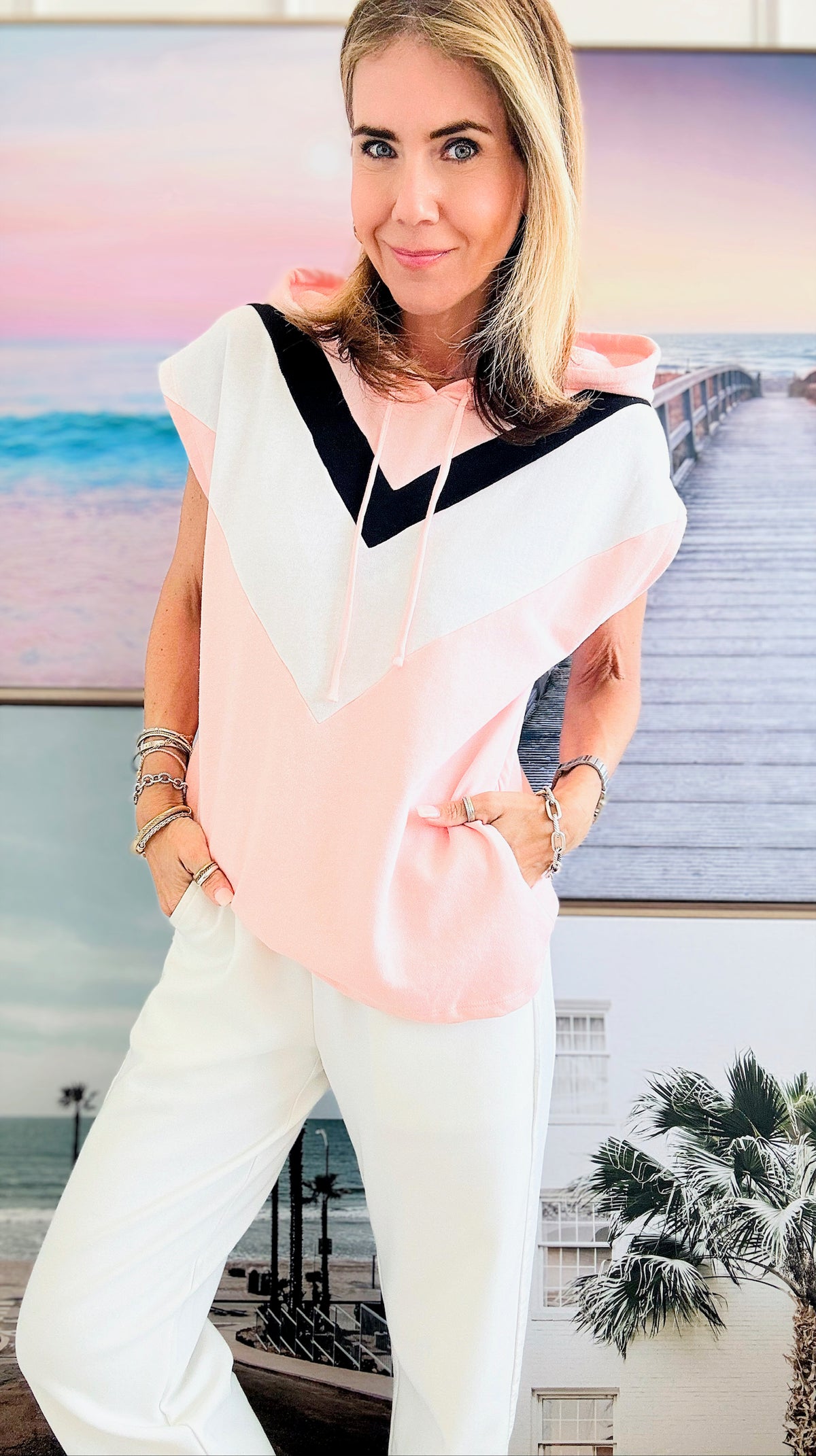 Short Sleeve Chevron Detailed Sweatshirt - Pink-110 Short Sleeve Tops-CULTURE CODE-Coastal Bloom Boutique, find the trendiest versions of the popular styles and looks Located in Indialantic, FL