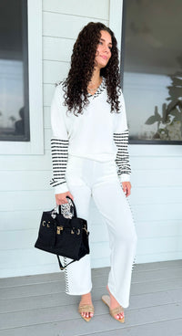 Side Stripe Wide-Leg Pant and Hooded Top-190 Denim-Ariella-Coastal Bloom Boutique, find the trendiest versions of the popular styles and looks Located in Indialantic, FL