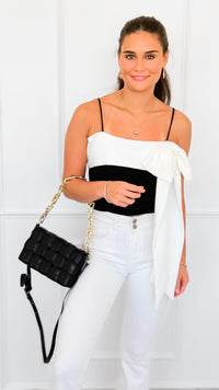 Wrapped in Drama Satin Bow Top-100 Sleeveless Tops-My Story/Event-Coastal Bloom Boutique, find the trendiest versions of the popular styles and looks Located in Indialantic, FL
