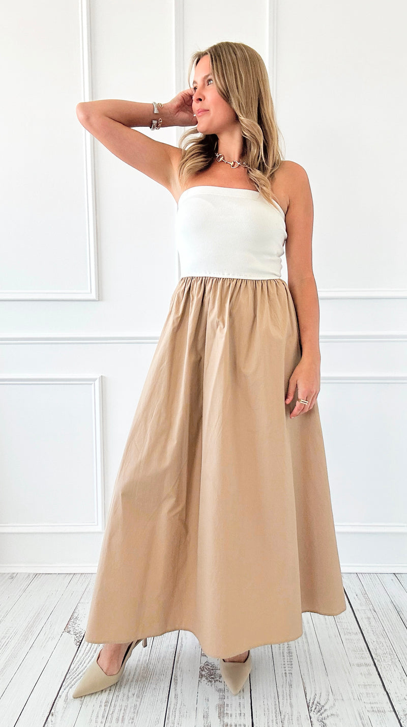 Monochrome Moment Strapless Dress - Ivory/Taupe-200 Dresses/Jumpsuits/Rompers-Blu Pepper-Coastal Bloom Boutique, find the trendiest versions of the popular styles and looks Located in Indialantic, FL