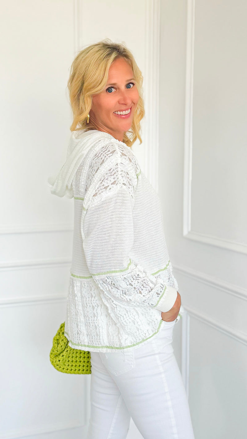 Lace Contrast Pullover-110 Long Sleeve Tops-Fantastic Fawn-Coastal Bloom Boutique, find the trendiest versions of the popular styles and looks Located in Indialantic, FL