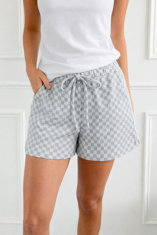Checkered Print Knitted Short - Heather Grey
