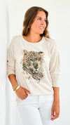 Jungle Icon Relaxed Top - Oat-130 Long Sleeve Tops-mystree-Coastal Bloom Boutique, find the trendiest versions of the popular styles and looks Located in Indialantic, FL