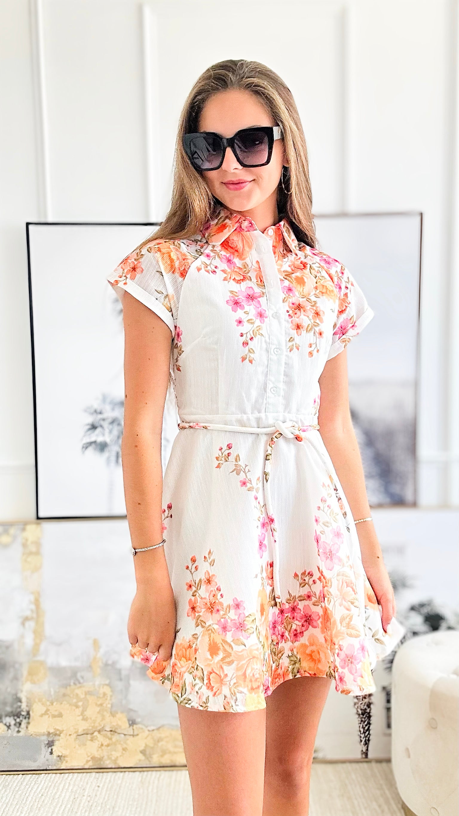 Floral Print Collar Neck Dress-200 Dresses/Jumpsuits/Rompers-Main Strip-Coastal Bloom Boutique, find the trendiest versions of the popular styles and looks Located in Indialantic, FL