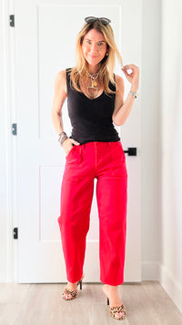 Soho Pop Barrel Pants-170 Bottoms-Risen-Coastal Bloom Boutique, find the trendiest versions of the popular styles and looks Located in Indialantic, FL