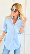 Sophia Ruffled Italian Shirt- Sky Blue-110 Long Sleeve Tops-TATTOO Z-Coastal Bloom Boutique, find the trendiest versions of the popular styles and looks Located in Indialantic, FL