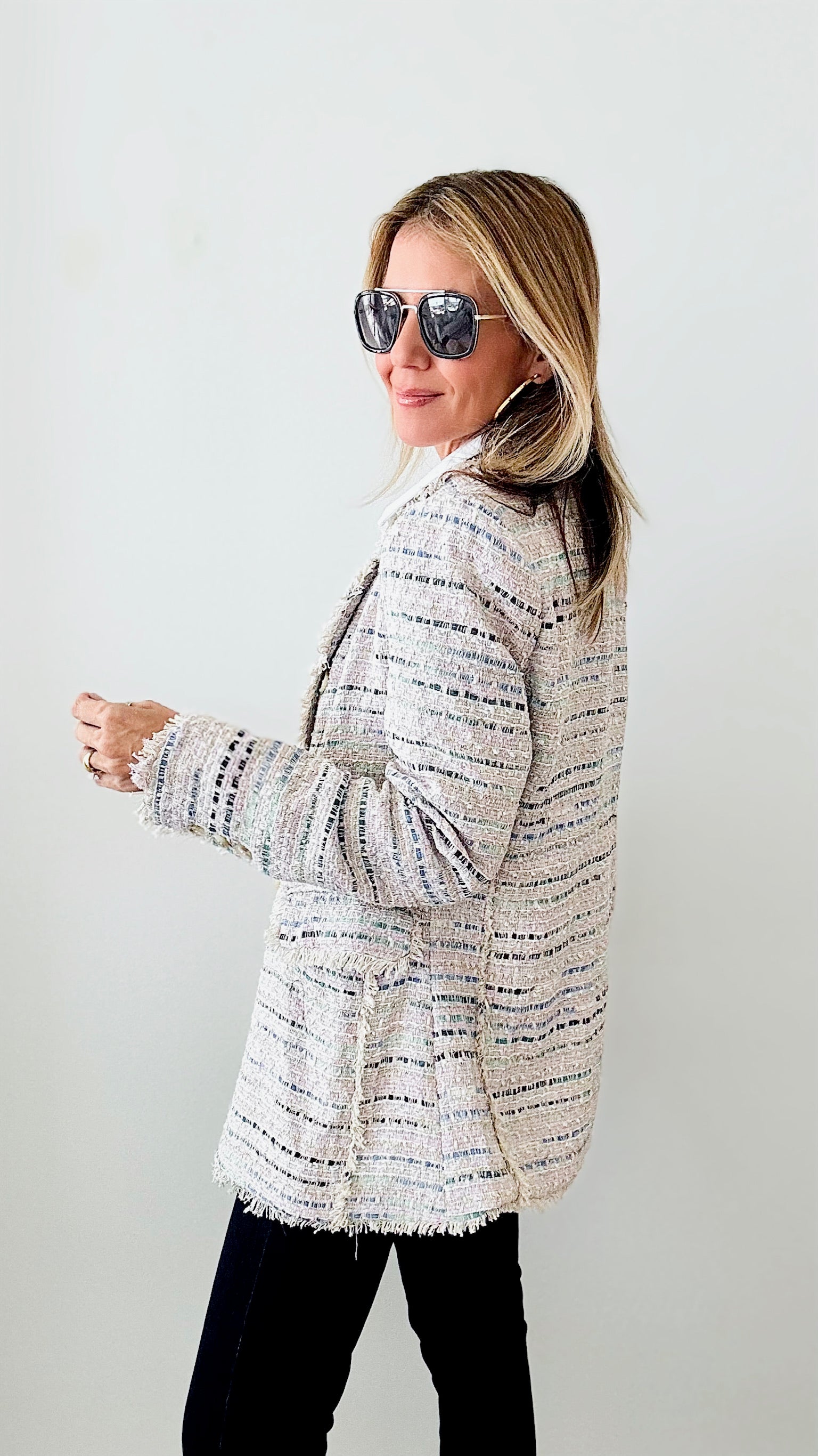 Dreamsicle Tweed Blazer-160 Jackets-Fate By LFD-Coastal Bloom Boutique, find the trendiest versions of the popular styles and looks Located in Indialantic, FL