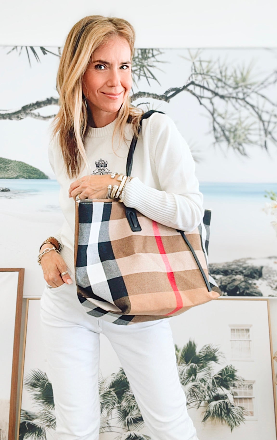 Timeless Plaid Canvas Tote Bag-Brown-240 Bags-CBALY-Coastal Bloom Boutique, find the trendiest versions of the popular styles and looks Located in Indialantic, FL